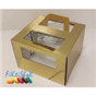 Коробка Золотая для торта 24х24х20 см с окном, с ручками (плотный гофрокартон)