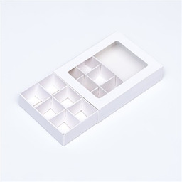 Коробка для 12 конфет, 11.5×8.7×2.5 Тонкие разделители, Белый.