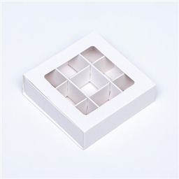 Коробка для 9 конфет, 8.7×8.7×2.5 Тонкие разделители, Белый