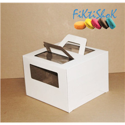 Коробка для торта 26х26х20 с окном,с ручками (плотный гофрокартон)