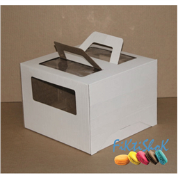 Коробка для торта 30х30х19 с окном, с ручками (плотный гофрокартон)
