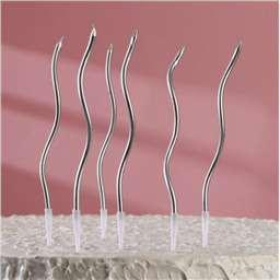 Свечи для торта Серпантин 6 шт, коктейльные, серебро, 15,5 см