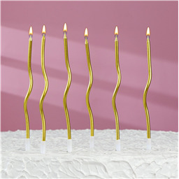 Свечи для торта Серпантин 6 шт, коктейльные, золото, 15,5 см