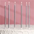 Свечи в торт Ройс, 6 шт, высокие, 13 см, серебристый металлик