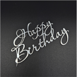Топпер курсив Happy Birthday, серебро